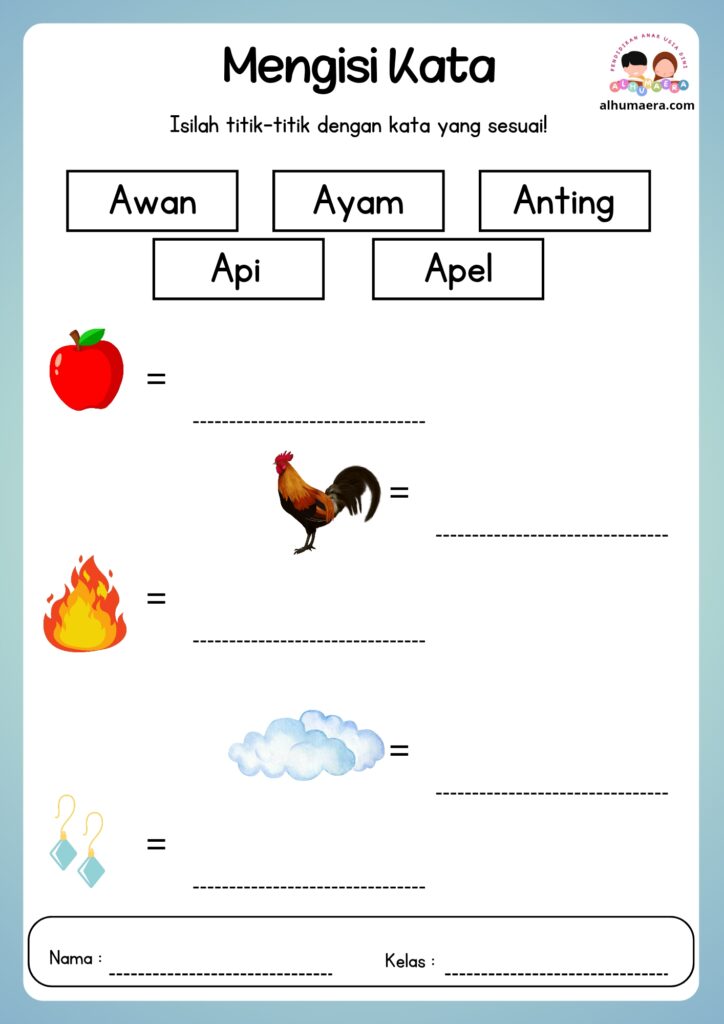 Lembar Kerja Menulis Kata Sesuai Gambar