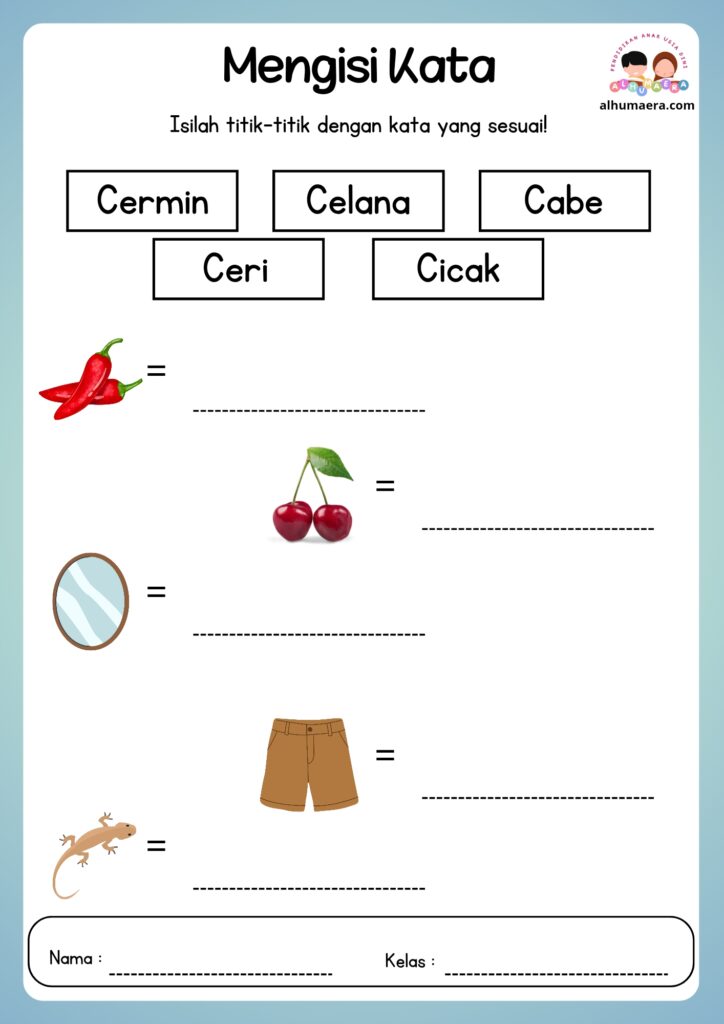 Lembar Kerja Menulis Kata Sesuai Gambar