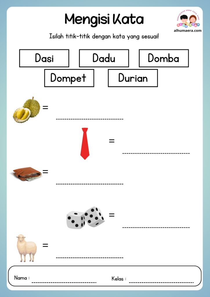 Lembar Kerja Menulis Kata Sesuai Gambar