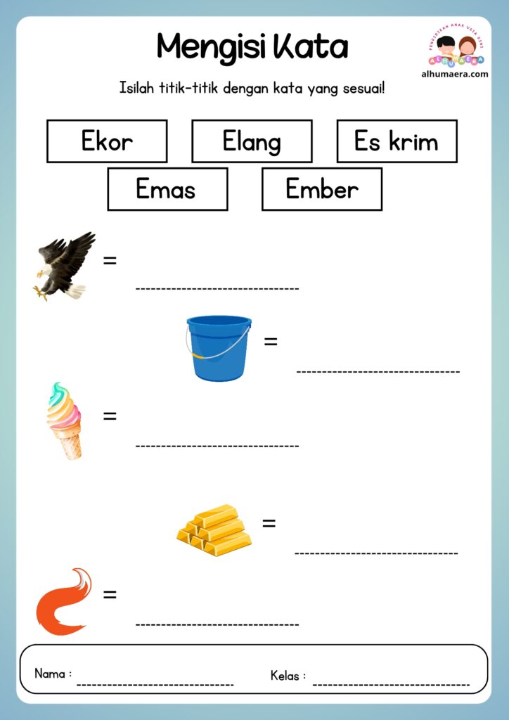 Lembar Kerja Menulis Kata Sesuai Gambar