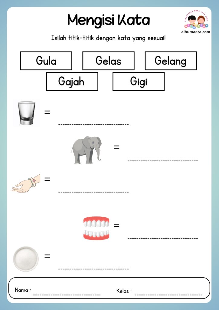 Lembar Kerja Menulis Kata Sesuai Gambar