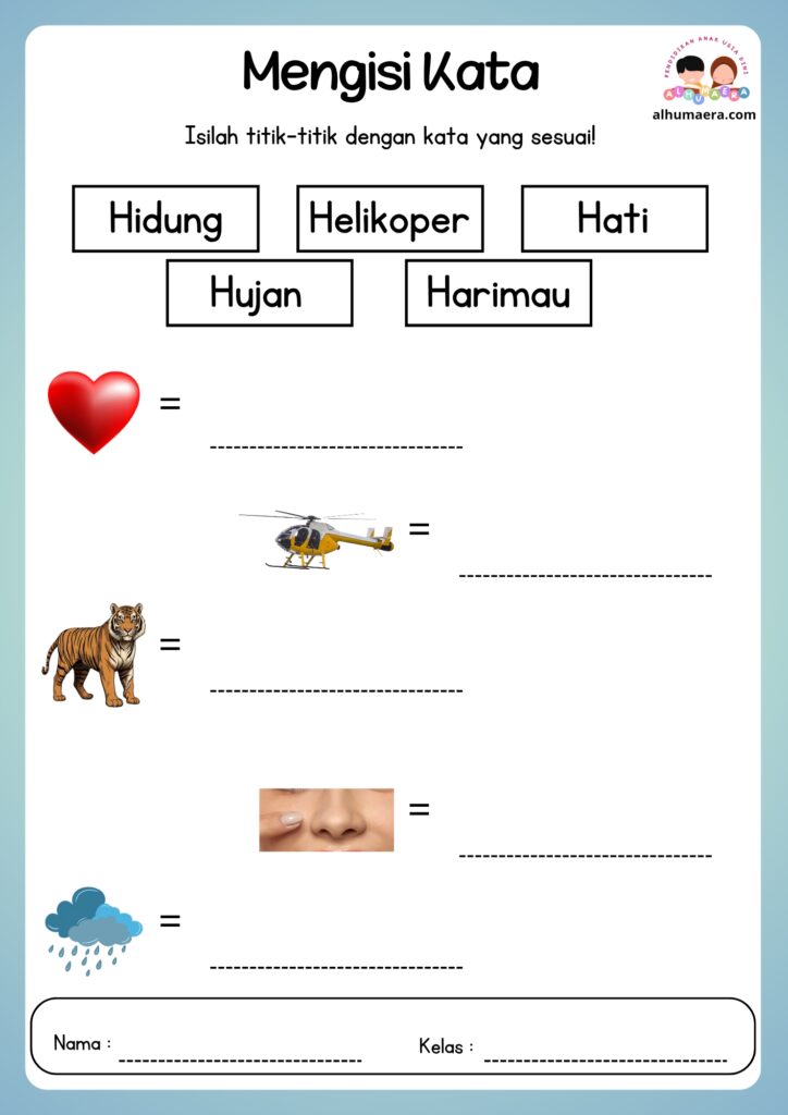 Lembar Kerja Menulis Kata Sesuai Gambar