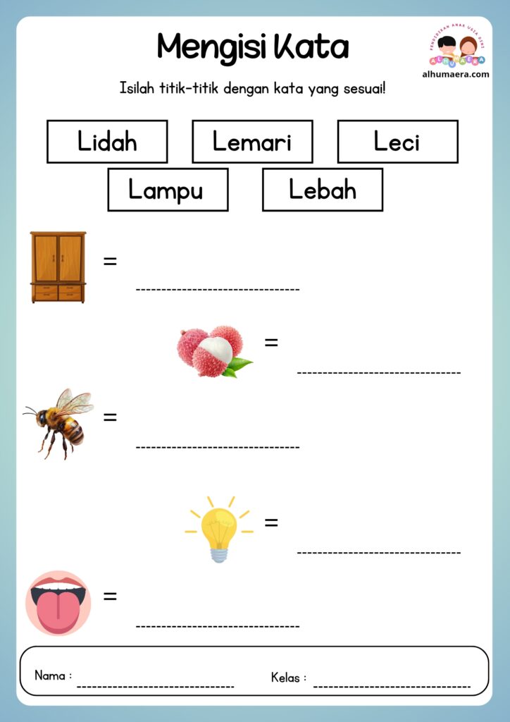 Lembar Kerja Menulis Kata Sesuai Gambar