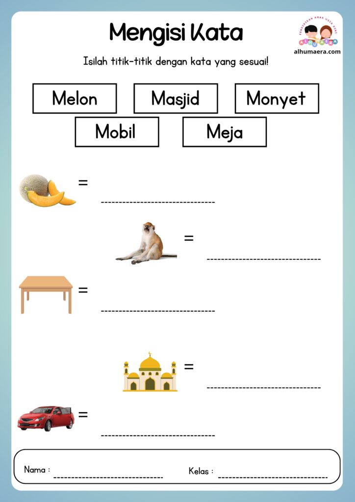 Lembar Kerja Menulis Kata Sesuai Gambar