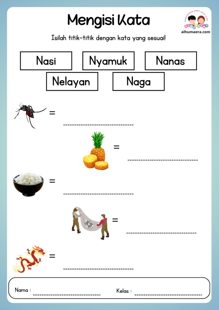 Lembar Kerja Menulis Kata Sesuai Gambar