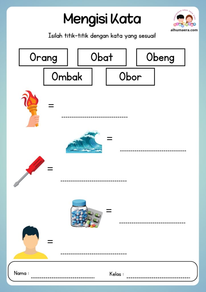 Lembar Kerja Menulis Kata Sesuai Gambar