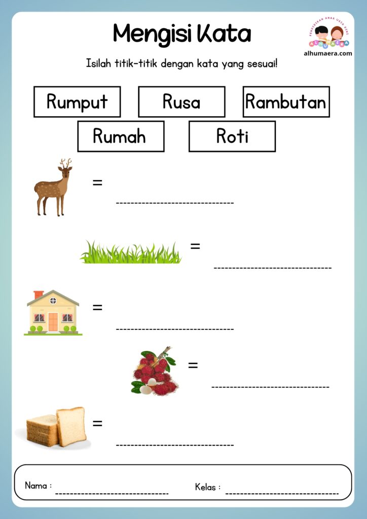 Lembar Kerja Menulis Kata Sesuai Gambar