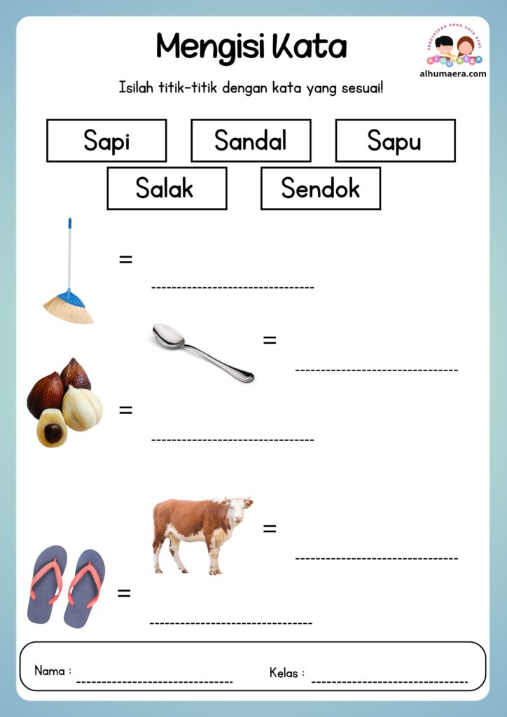 Lembar Kerja Menulis Kata Sesuai Gambar