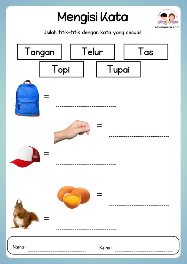 Lembar Kerja Menulis Kata Sesuai Gambar