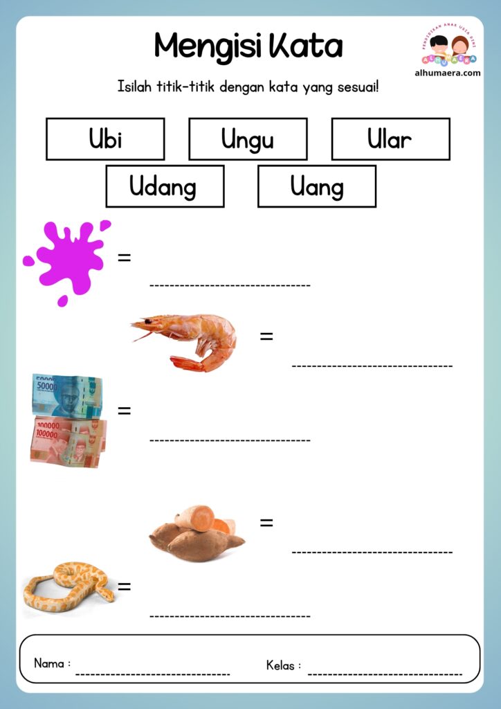 Lembar Kerja Menulis Kata Sesuai Gambar