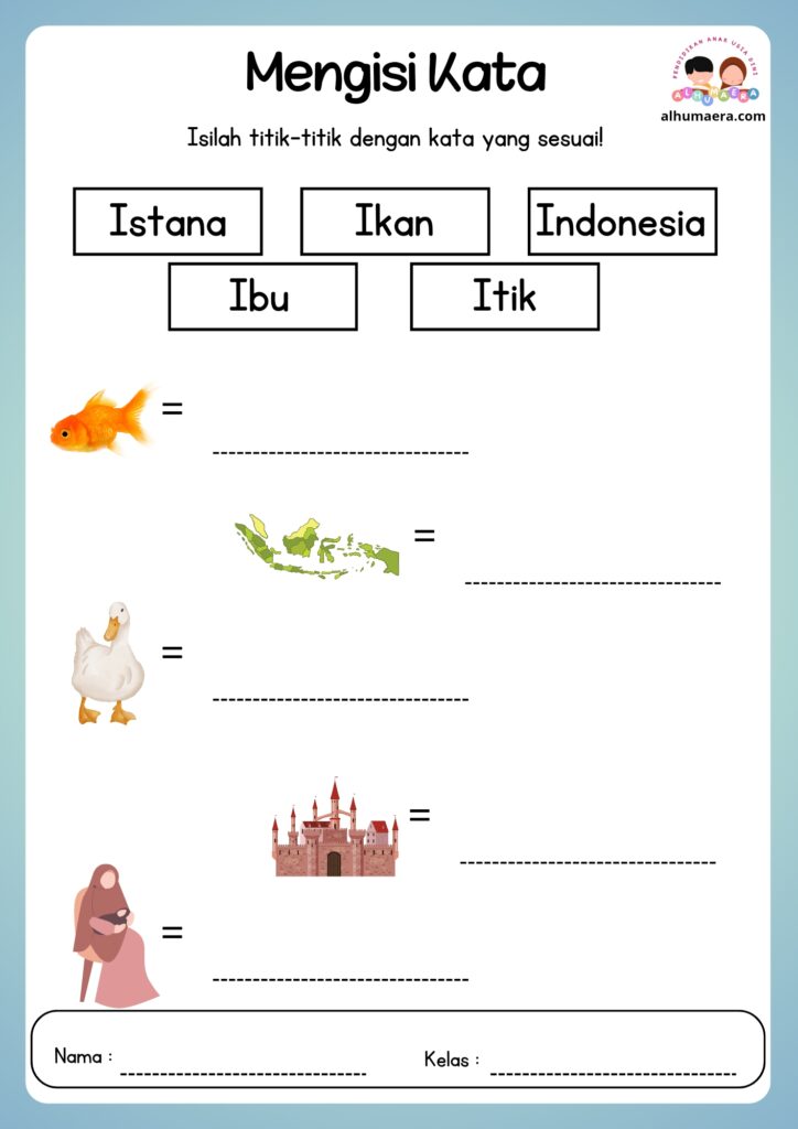 Lembar Kerja Menulis Kata Sesuai Gambar