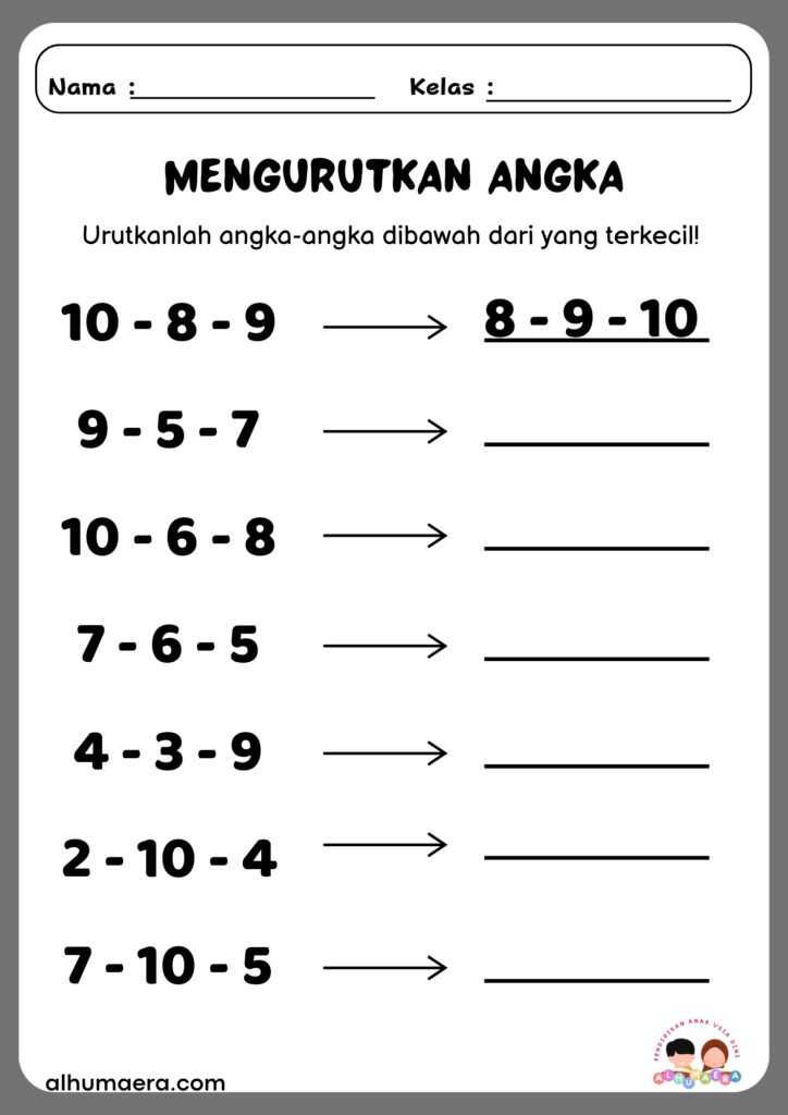 Lembar Kerja Mengurutkan Angka