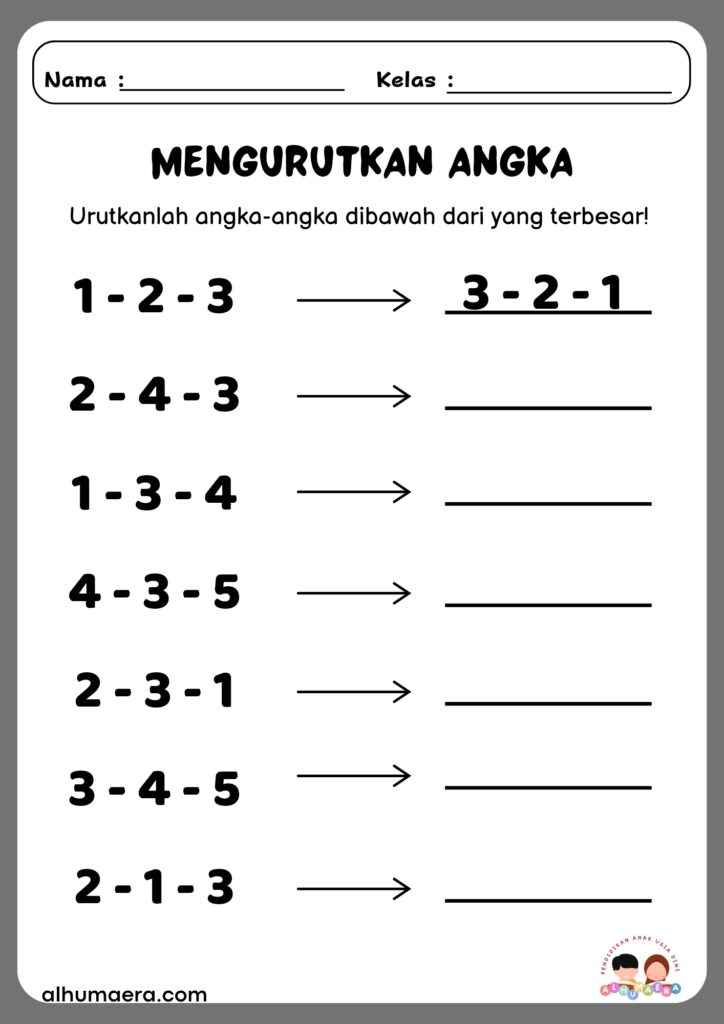 Lembar Kerja Mengurutkan Angka