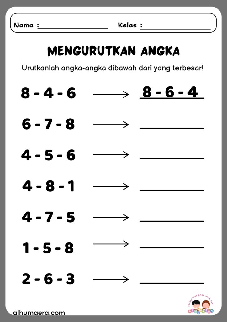 Lembar Kerja Mengurutkan Angka