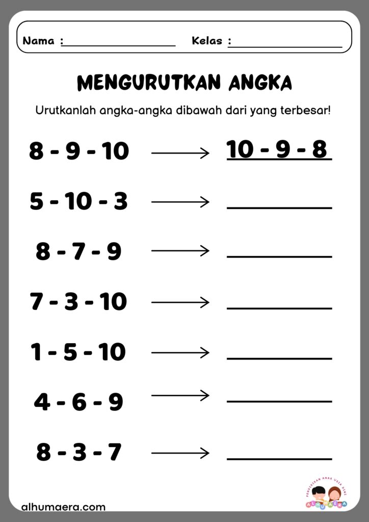 Lembar Kerja Mengurutkan Angka